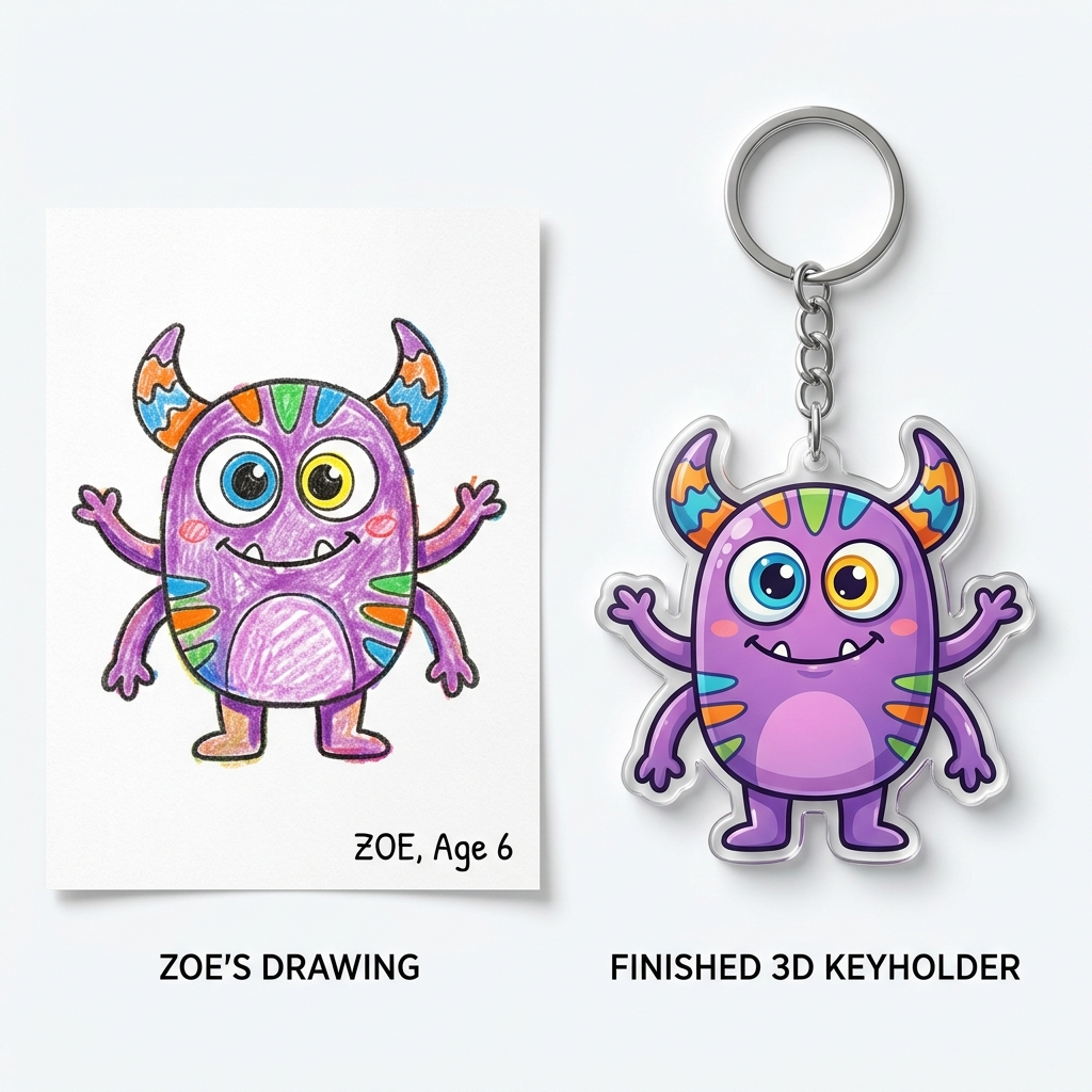Character Maker illustration transforming drawing to 3D item